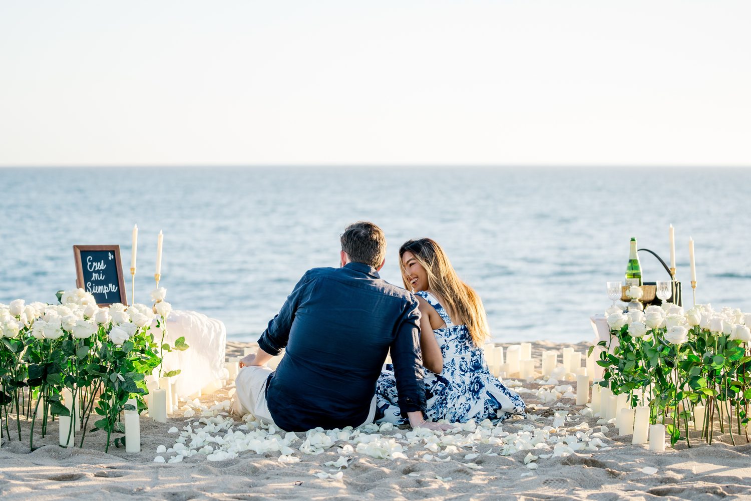 Linda and Joe on the beach at their proposal